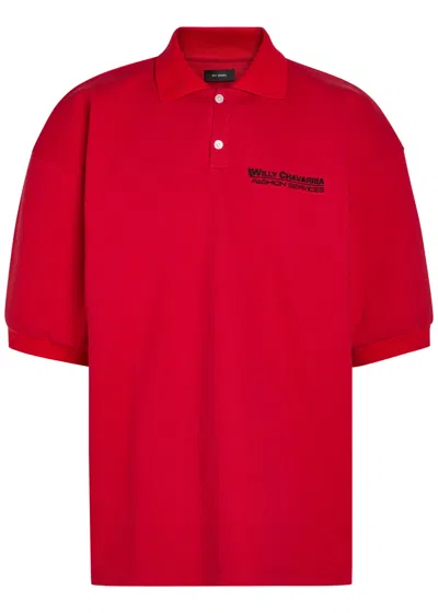 Willy Chavarria Football Oversized Logo-print Polo Shirt In Red