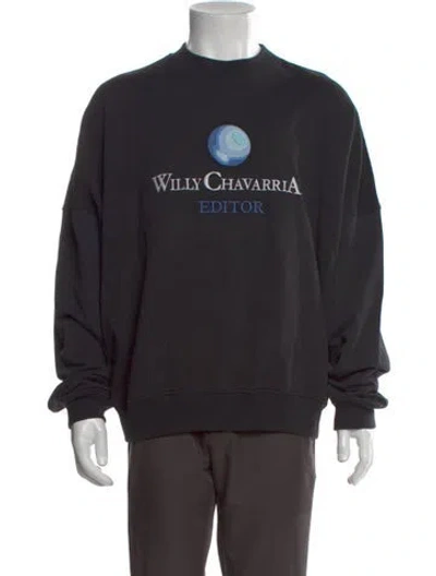 Pre-owned Willy Chavarria Graphic Print Crew Neck Sweatshirt In Black