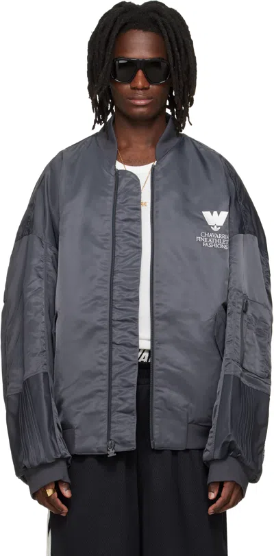 Willy Chavarria Gray Adidas Originals Edition Satin Bomber Jacket