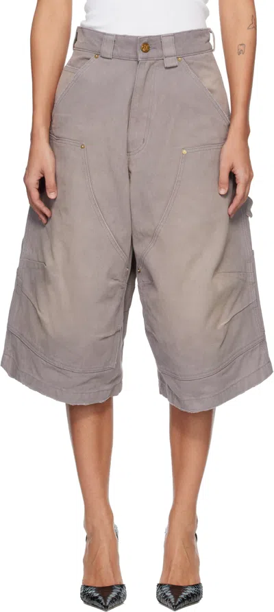 Willy Chavarria Gray Stockton Double Knee Shorts In Brown