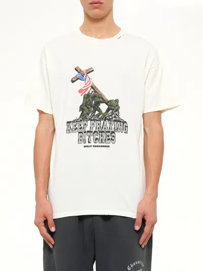 Willy Chavarria Mens Keep Praying Graphic Cotton-jersey T-shirt Masa In White