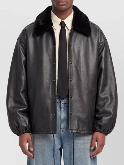Willy Chavarria Lambskin Oversized Leather Jacket In Black