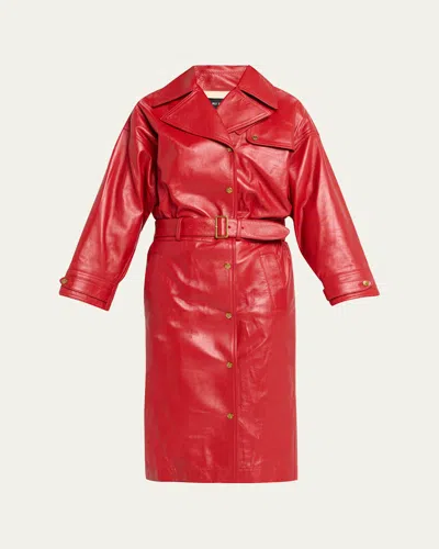 Willy Chavarria Leather Midi Trench Dress In Red