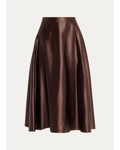 Willy Chavarria Lorretta Satin Midi A-line Skirt In Brown