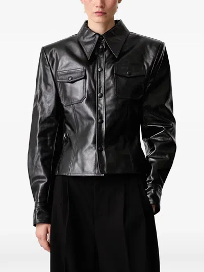 Willy Chavarria Lthr Chavela Button-up Bovine Leather Jacket In Black