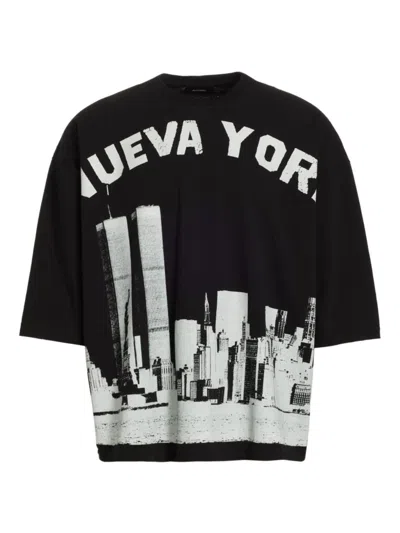 Willy Chavarria Men's Buffalo Crewneck T-shirt In Black Nueva York