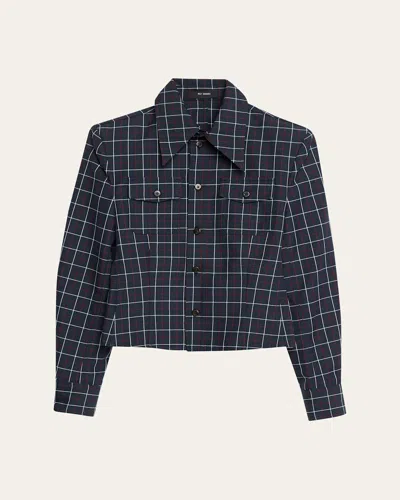 Willy Chavarria Men's Chavella Check Point-collar Cropped Button-down Shirt In Blue