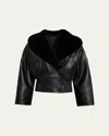Willy Chavarria Men's Faux-fur Hood Leather Moto Jacket In Black