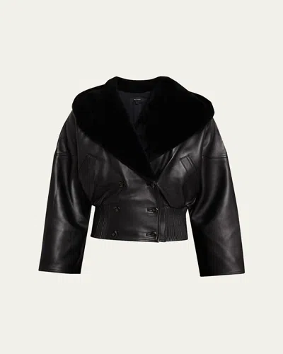 Willy Chavarria Men's Faux-fur Hood Leather Moto Jacket In Black