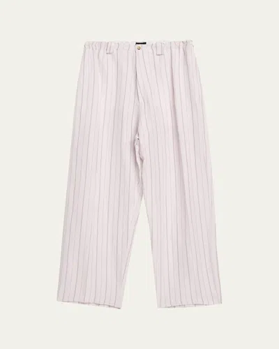 Willy Chavarria Men's Toluca Striped Oversized Linen-blend Pants In White Black
