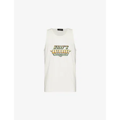 Willy Chavarria Mens Auto Service Crew-neck Cotton Tank Top White