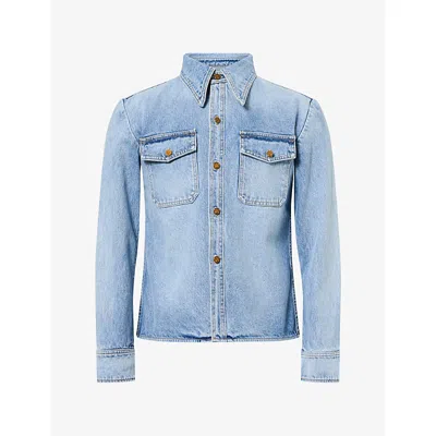 Willy Chavarria Mens Chente Cotton Denim Shirt Classic Blue