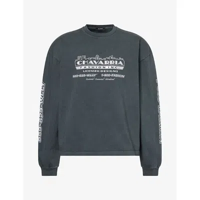 Willy Chavarria Mens Licensed Designs Oversized Long-sleeve Graphic Cotton-jersey T-shirt Pirate Black Xs In Gray