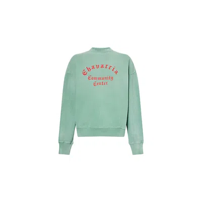 Willy Chavarria Mens Uniform Green Community Center Crewneck Cotton-jersey Sweatshirt