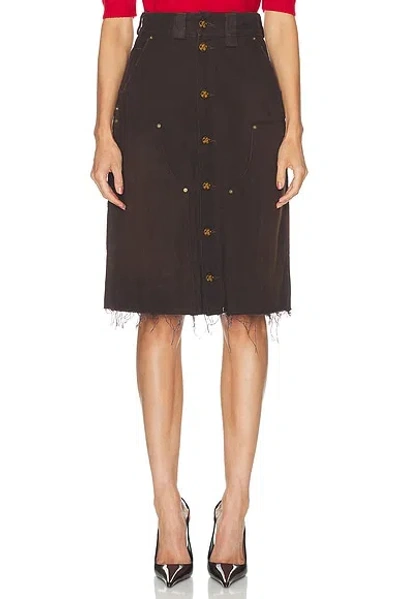 Willy Chavarria Workwear Faded Frayed Cotton Duck-canvas Knee-lenght Skirt In Brown