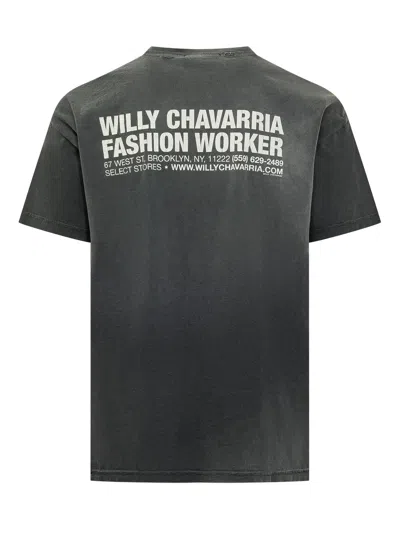 Willy Chavarria Mini Pocket T-shirt With Stampaint In Black