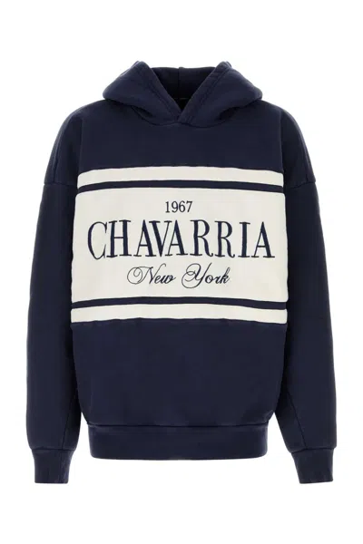 Willy Chavarria Navy Blue Cotton Oversize Chavarria Stripe Sweatshirt In Multi
