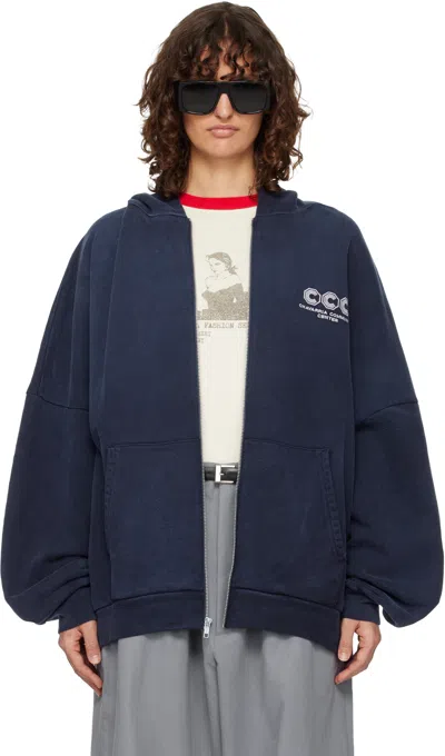 Willy Chavarria Navy 'ccc' Hooligan Zip Through Hoodie In Blue