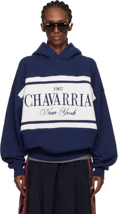 Willy Chavarria Navy 'chavarria' Stripe Gilroy Hoodie In Blue
