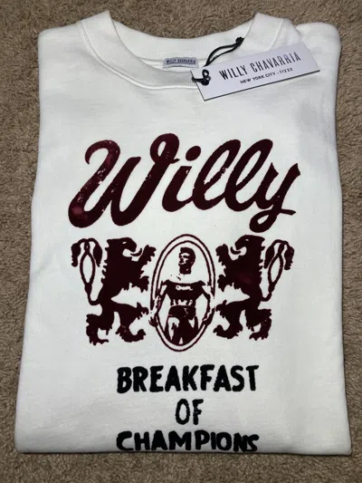 Pre-owned Willy Chavarria New  Breakfast Of Champions Sweatshirt Flock In White