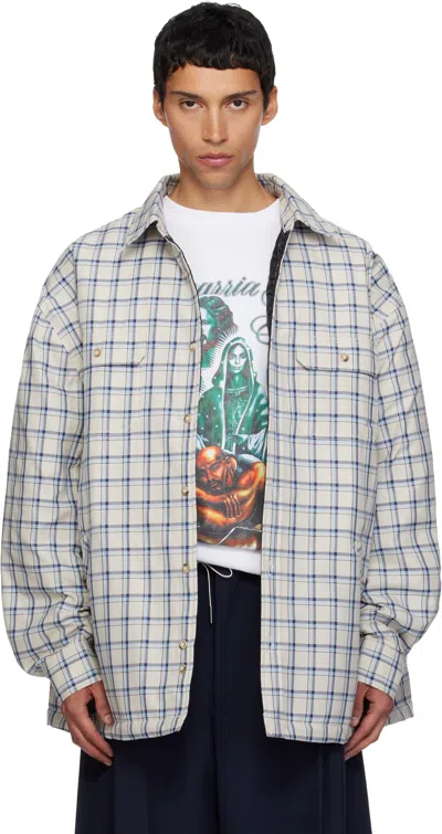 WILLY CHAVARRIA OFF-WHITE & BLUE QUILTED OVERSHIRT