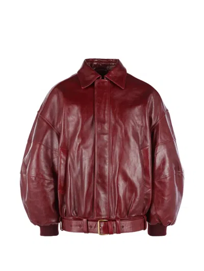 Willy Chavarria Os Hustler´s Oversized Leather Jacket In Burgundy