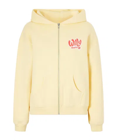 Willy Chavarria Printed Cotton-jersey Zip-up Hoodie In Yellow