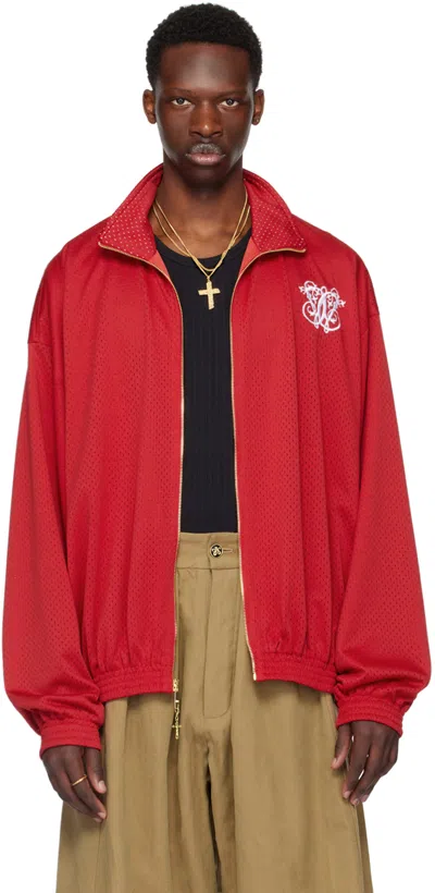 Willy Chavarria Red Embroidered Track Jacket In Red/white