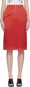 Willy Chavarria Red Workwear Zipped Denim Midi Skirt In Red