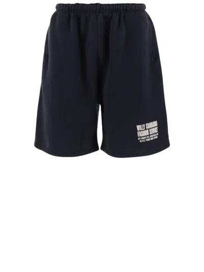 Willy Chavarria Relaxed Fit Cotton Shorts With Contrast Logo In Blue