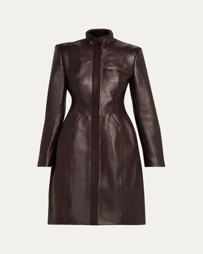 Willy Chavarria Santa Maria Leather Trench Dress In Brown