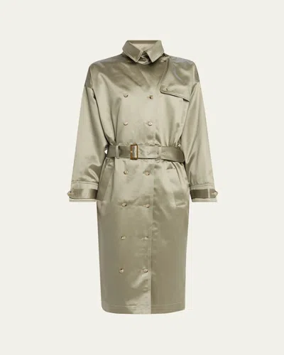 Willy Chavarria Satin Double-breasted Midi Trench Dress In Green