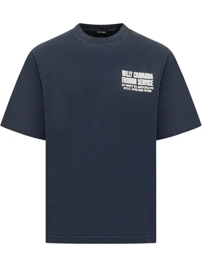 Willy Chavarria Statement T-shirt With Unique Design In Blue