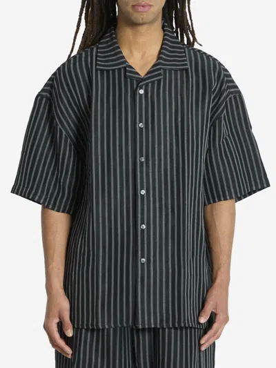 Willy Chavarria Striped Camp Collar Shirt In Black