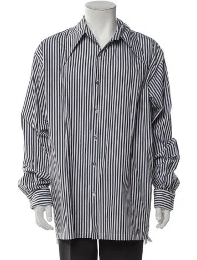 Pre-owned Willy Chavarria Striped Long Sleeve Dress Shirt In White