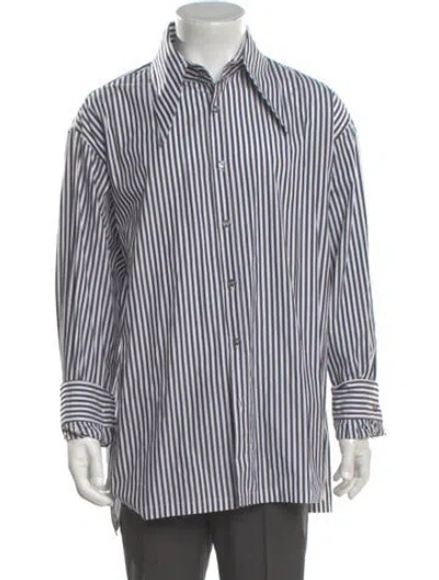 Pre-owned Willy Chavarria Striped Long Sleeve Shirt In White