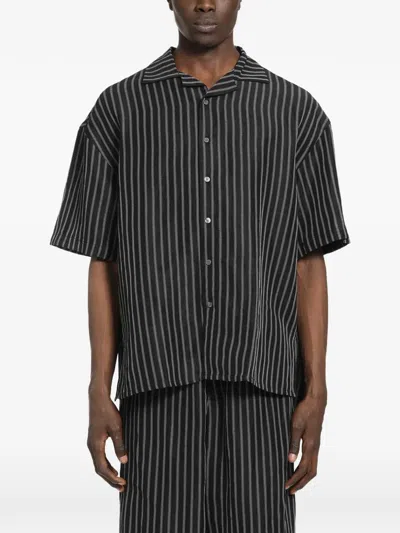 Willy Chavarria Striped Camp Collar Shirt In Black