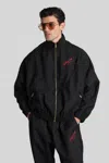 Willy Chavarria Ruff Rider Logo-embroidered Wool Bomber Jacket In Black