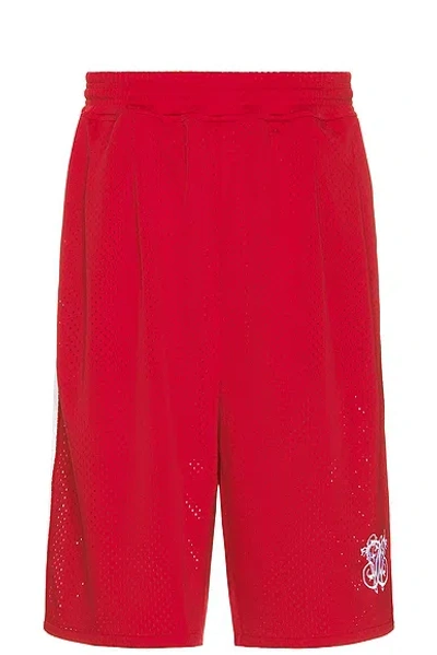 Willy Chavarria Tacombi Pleated Basketball Shorts In Red & White