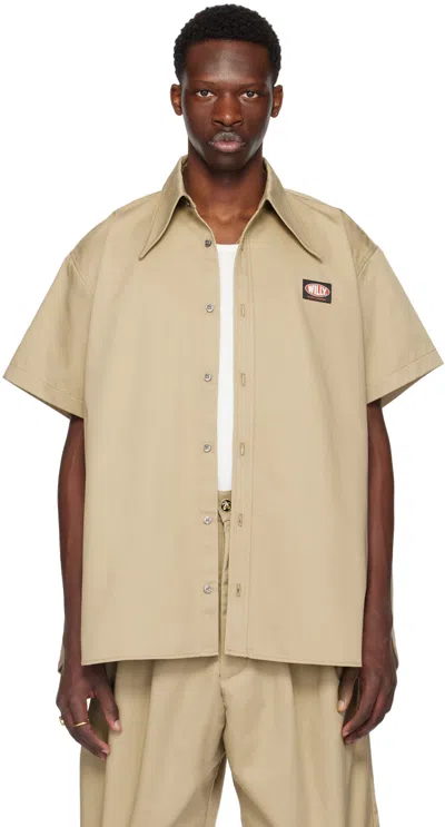 Willy Chavarria Tan Point Collar Shirt In Khaki