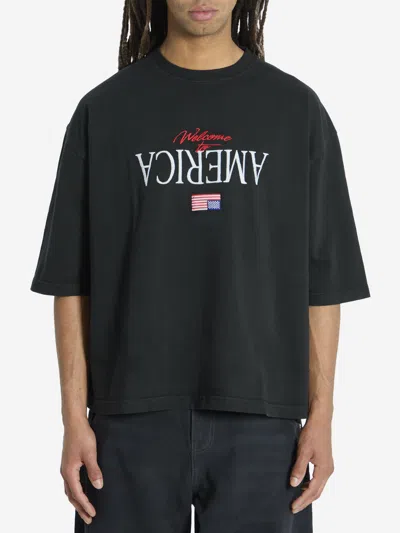 Willy Chavarria Welcome To America Logo-embroidered Cotton-jersey T-shirt In Black