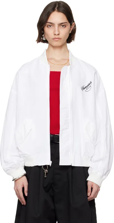 Willy Chavarria White Embroidered-logo Bomber Jacket