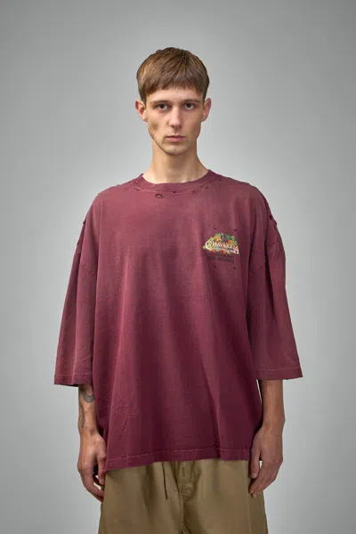 Willy Chavarria Distressed Logo-embroidered T-shirt In Burgundy
