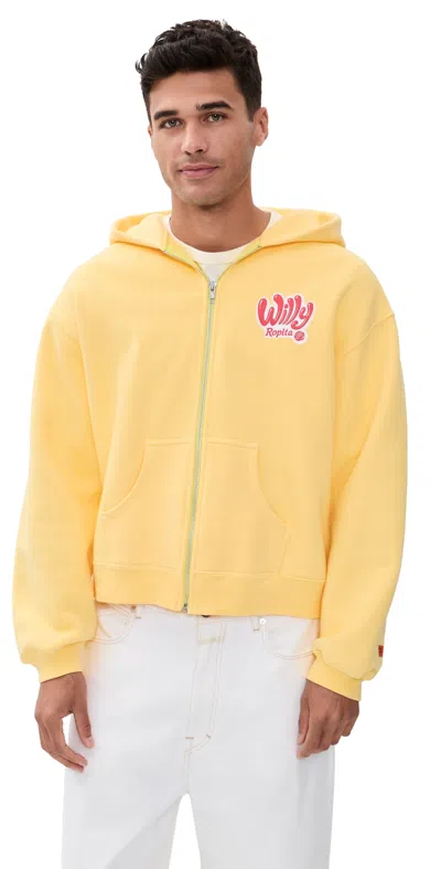 Willy Chavarria Willy Ropita Shrunken Zip Hoodie Butter In Yellow