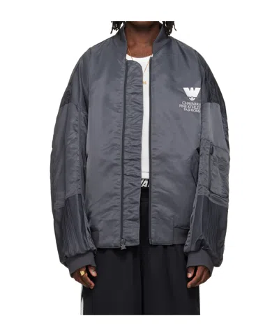 Willy Chavarria X Adidas Originals Collaboration Stand Collar Bomber Jacket In Gray