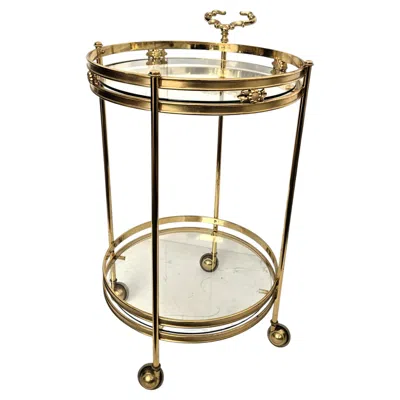 Pre-owned Willy Rizzo 1970 Italian Hollywood Regency Round Two-tier Brass And Glass Bar Cart In Sand