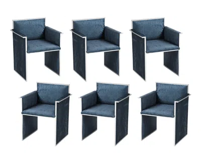 Pre-owned Willy Rizzo 1970's Streamline Chrome Italian Dining Chairs Set Of 6 In Blue