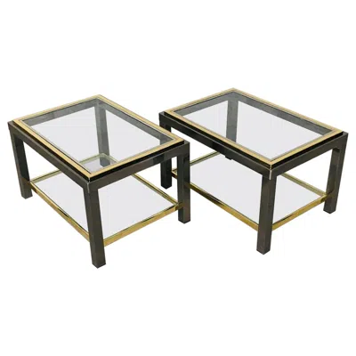 Pre-owned Willy Rizzo 1970's  Style Design Sofa Ends Two Tier Side Table Set In Gray