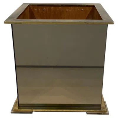Pre-owned Willy Rizzo 1970s Brass And Smoked Mirror Cubical Planter Hollywood Regency In Brown