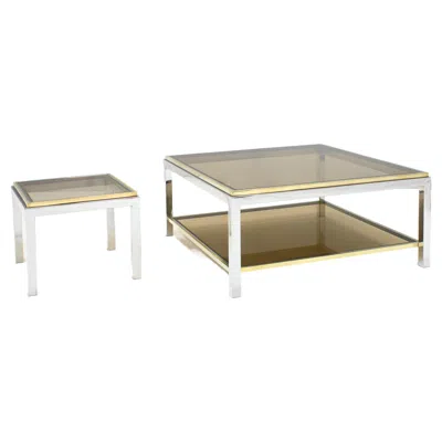 Pre-owned Willy Rizzo 1970s Hollywood Regency Flaminia Smoked Glass Coffee & Side Table By  In Sand